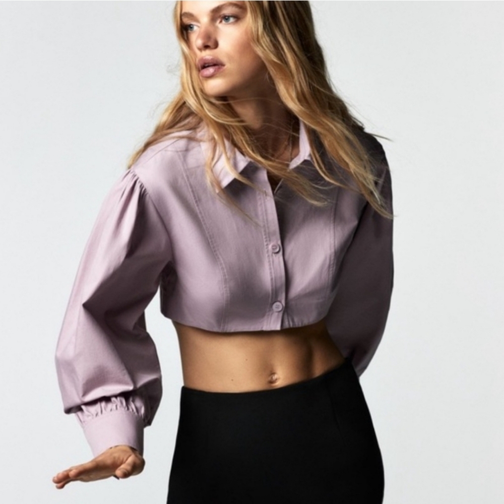 Zara Voluminous Crop Poplin Shirt